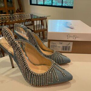 Jessica Simpson Denim Rhinestone Heels